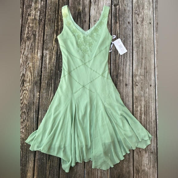 Coqueta Dresses & Skirts - Vintage 90s/Y2K Green Beaded Fairycore Asymmetrical Dress NWTs Size Small